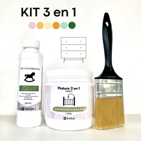 KIT PARA PINTAR LA CÓMODA HABITACIÓN DEL BEBÉ, PINCEL, BARNIZ, PINTURA