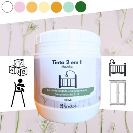 Tinta Tinidoo 2 em 1 para Cómoda / Cama de Bebé 500ML (Branco/Rosa Claro/Mostarda/Bege/Ocre/Verde Claro/Verde Floresta)