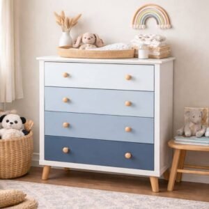 commode bébé peinte avec dégradé de bleu