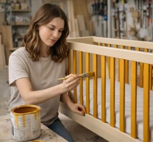 femme peint lit bébé Ikea