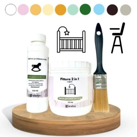 KIT Pittura + Vernice + Pennello - Ristrutturazione lettino o un seggiolone per bambini