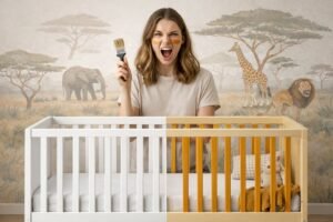 peindre lit bébé en 2 couleurs