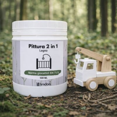 barattolo vernice bianca per giocattolo legno