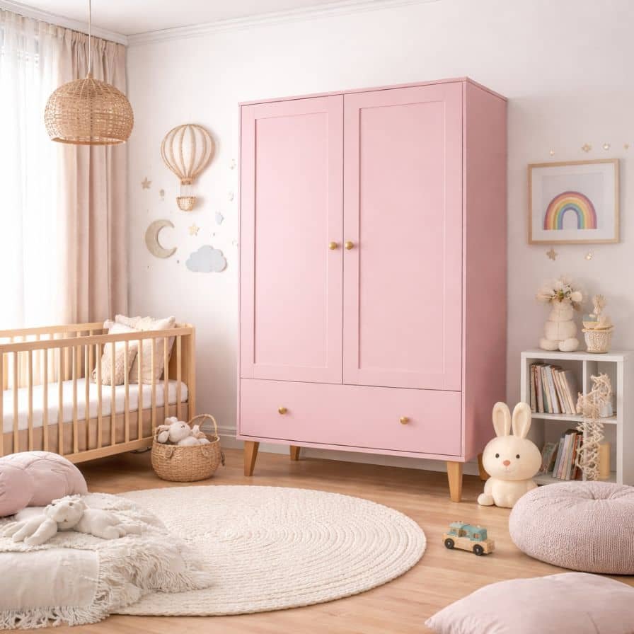 armoire bébé repeinte en rose