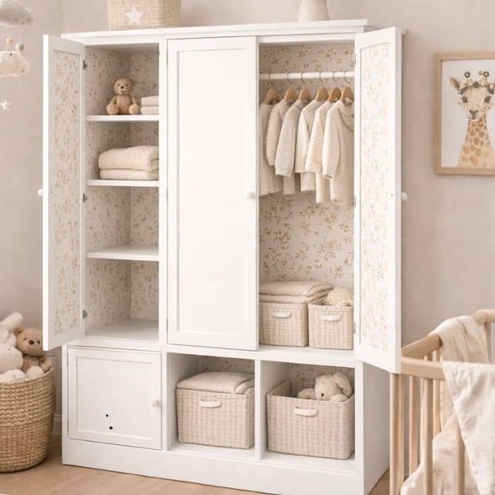 armoire bébé avec papier peint intérieur