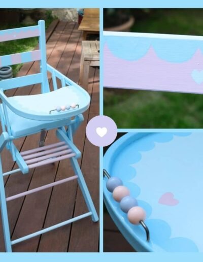 chaise bébé peinte en bleu et rose