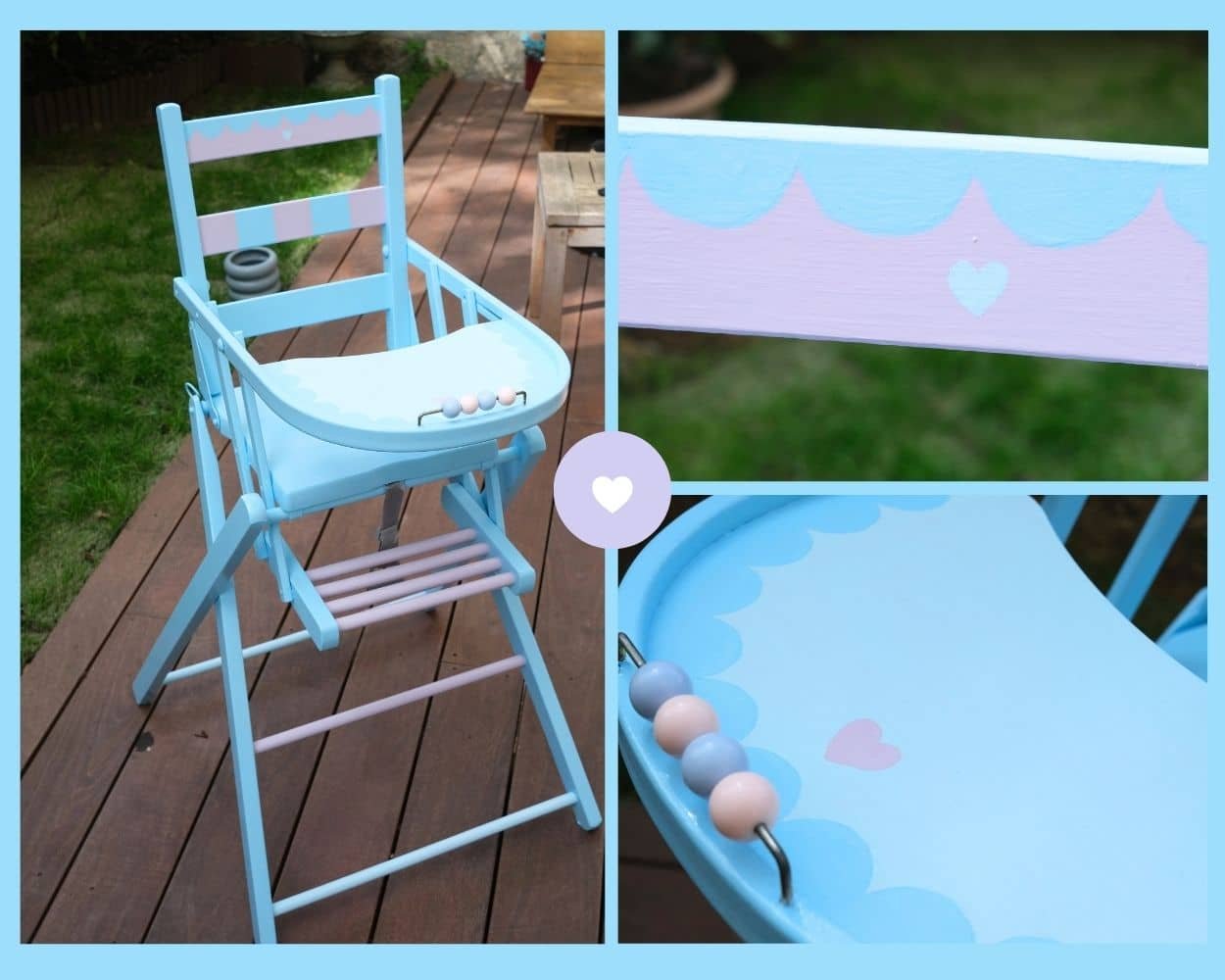 chaise bébé peinte en bleu et rose