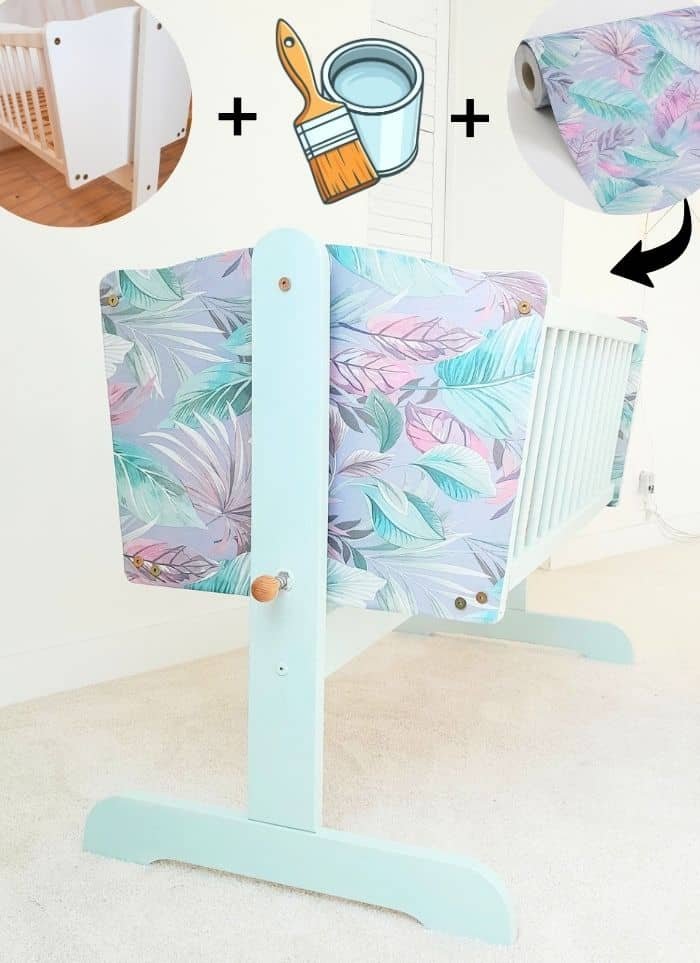 crib restored with wallpaper